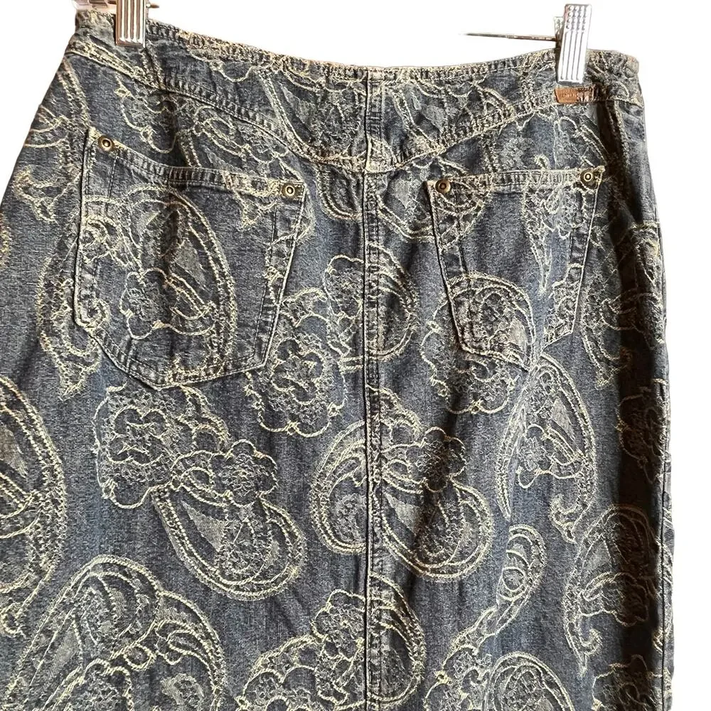 Vintage Liz Claiborne Petite Floral Blue Denim Skirt 8 Petite - Picture 6 of 11